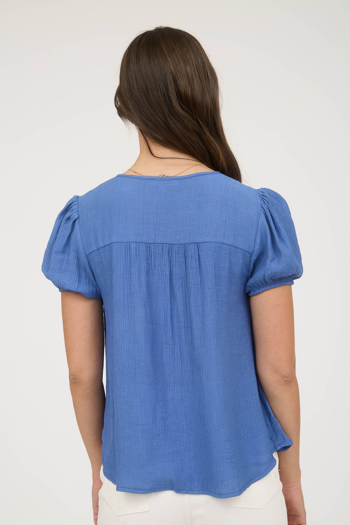 CORNFLOWER BLUE FRONT DOUBLE TIE TOP