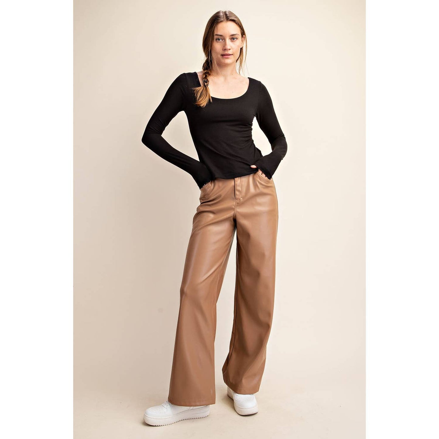 BLACK BUTTER SOFT DOUBLE LAYERED LONG SLEEVE TOP