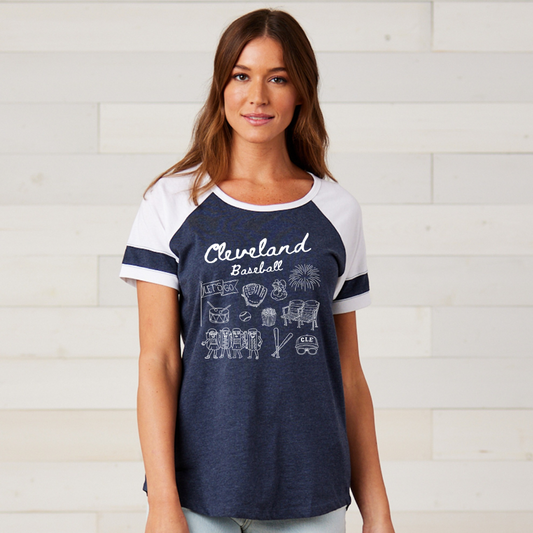 Ladies Varsity Cleveland Baseball Doodle Tee