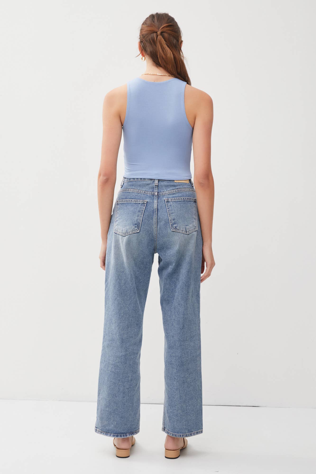 Soft Blue High Neck Cropped Tank