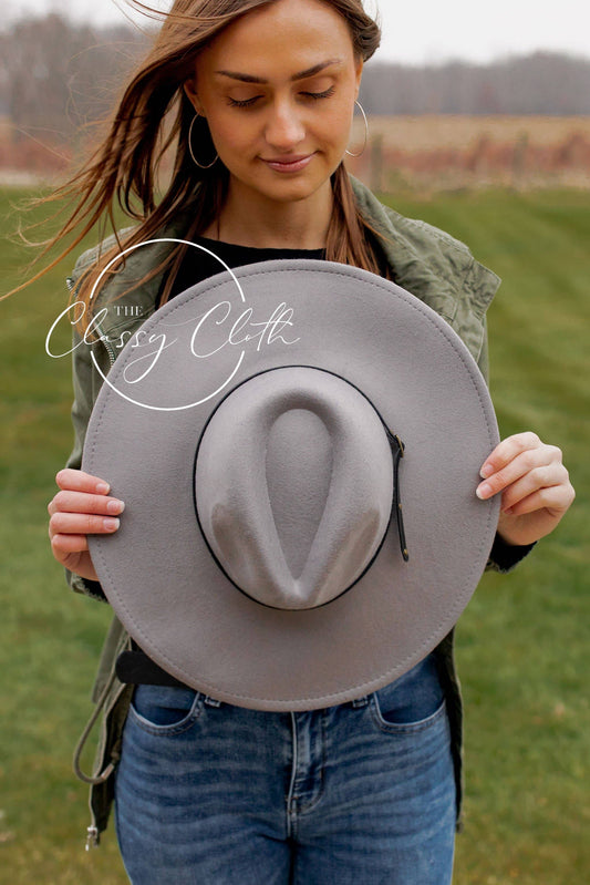 Grey - Wide Brim Hat w/ Belt
