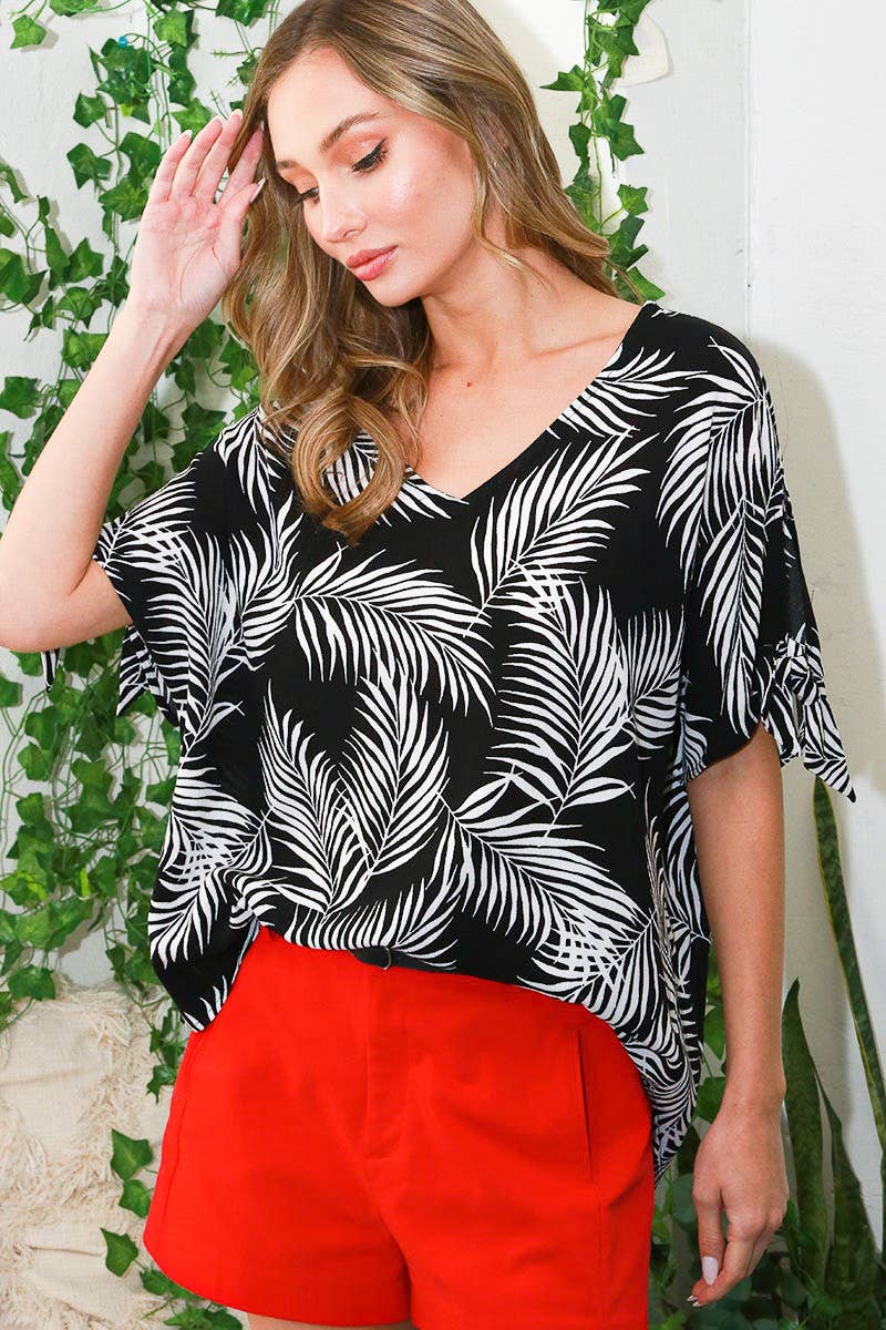 Black Dolman sleeve Tropical blouse