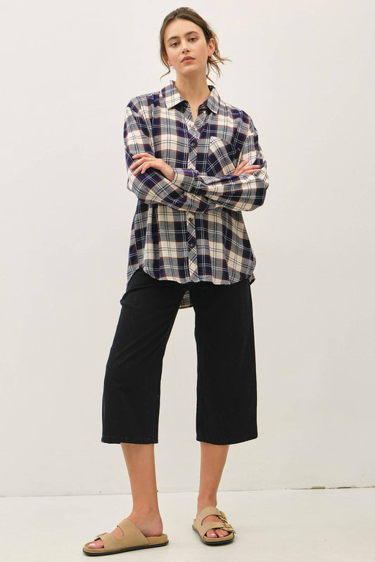 NAVY MASON PLAID FLANNEL SHIRT