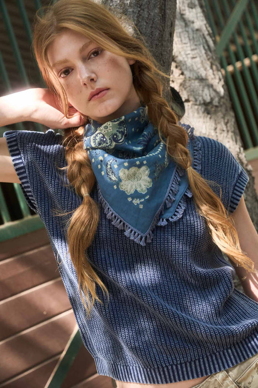 NAVY WASHED KNIT PULLOVER SWEATER