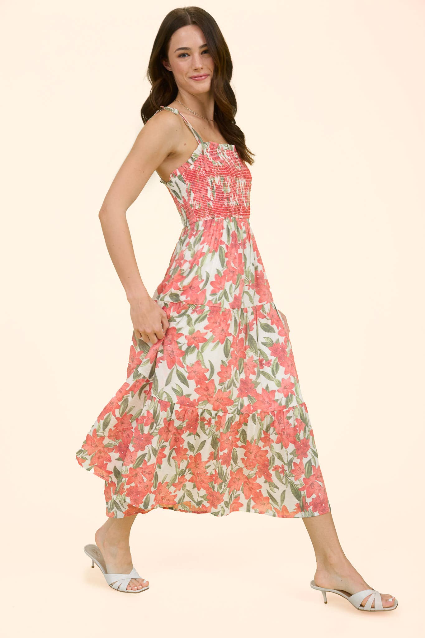 Floral Smocked Strappy Dress