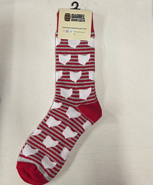 Red and Grey Stripe Ohio Socks