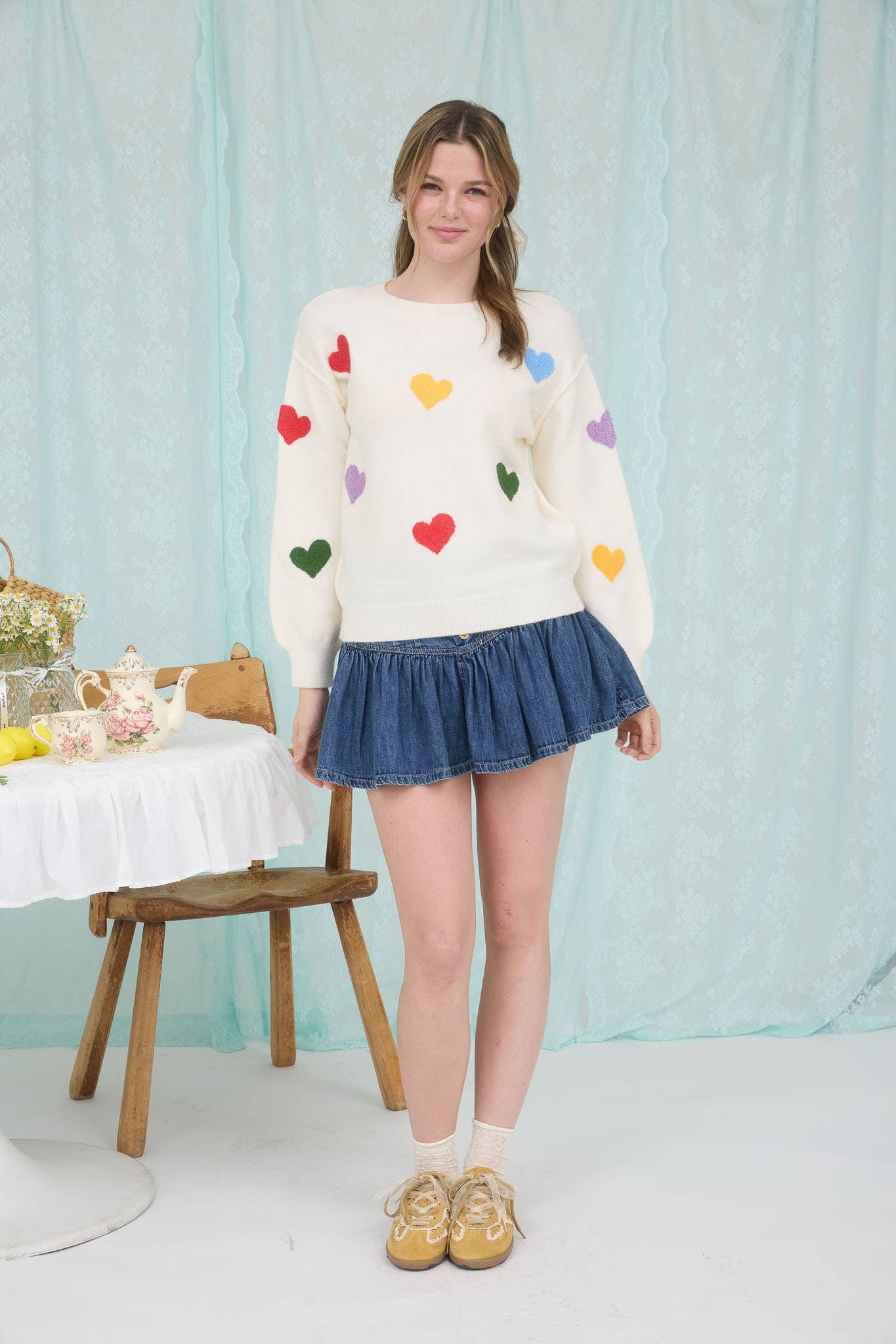 Multicolor Heart Crewneck Sweater