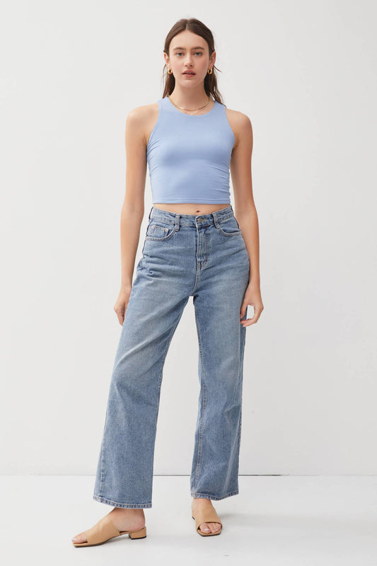 Soft Blue High Neck Cropped Tank