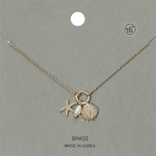 Seashell Starfish Pearl Pendant Necklace