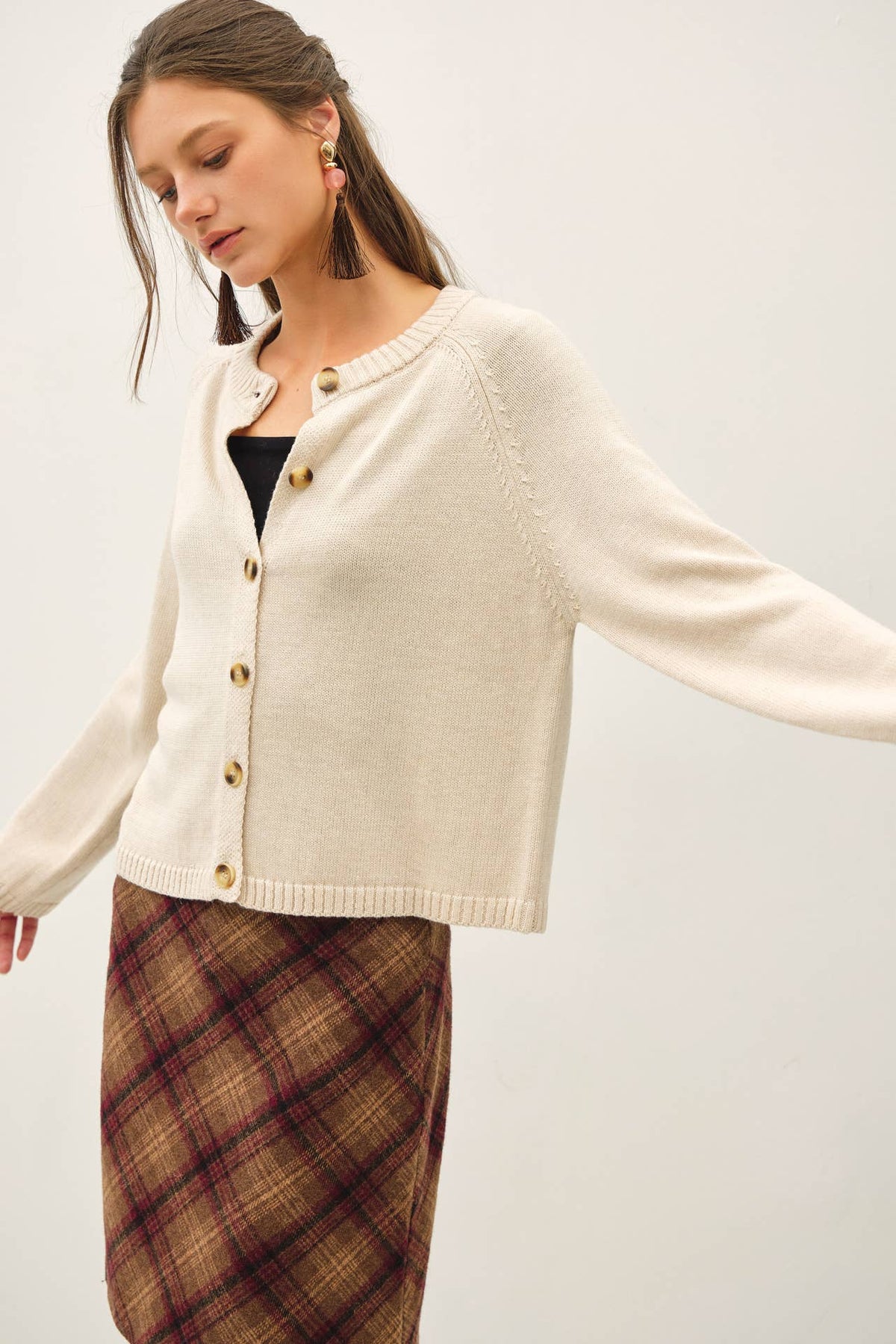OATMEAL BUTTON UP RAGLAN CARDIGAN