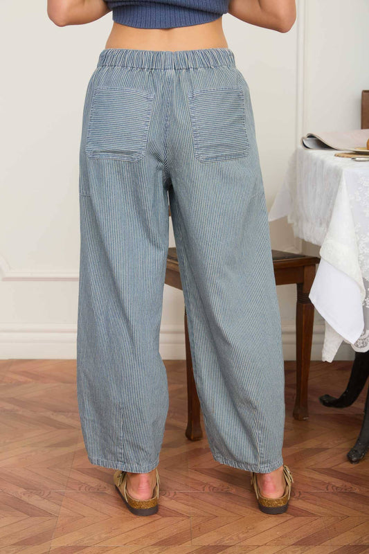 Striped Denim Parachute Pants