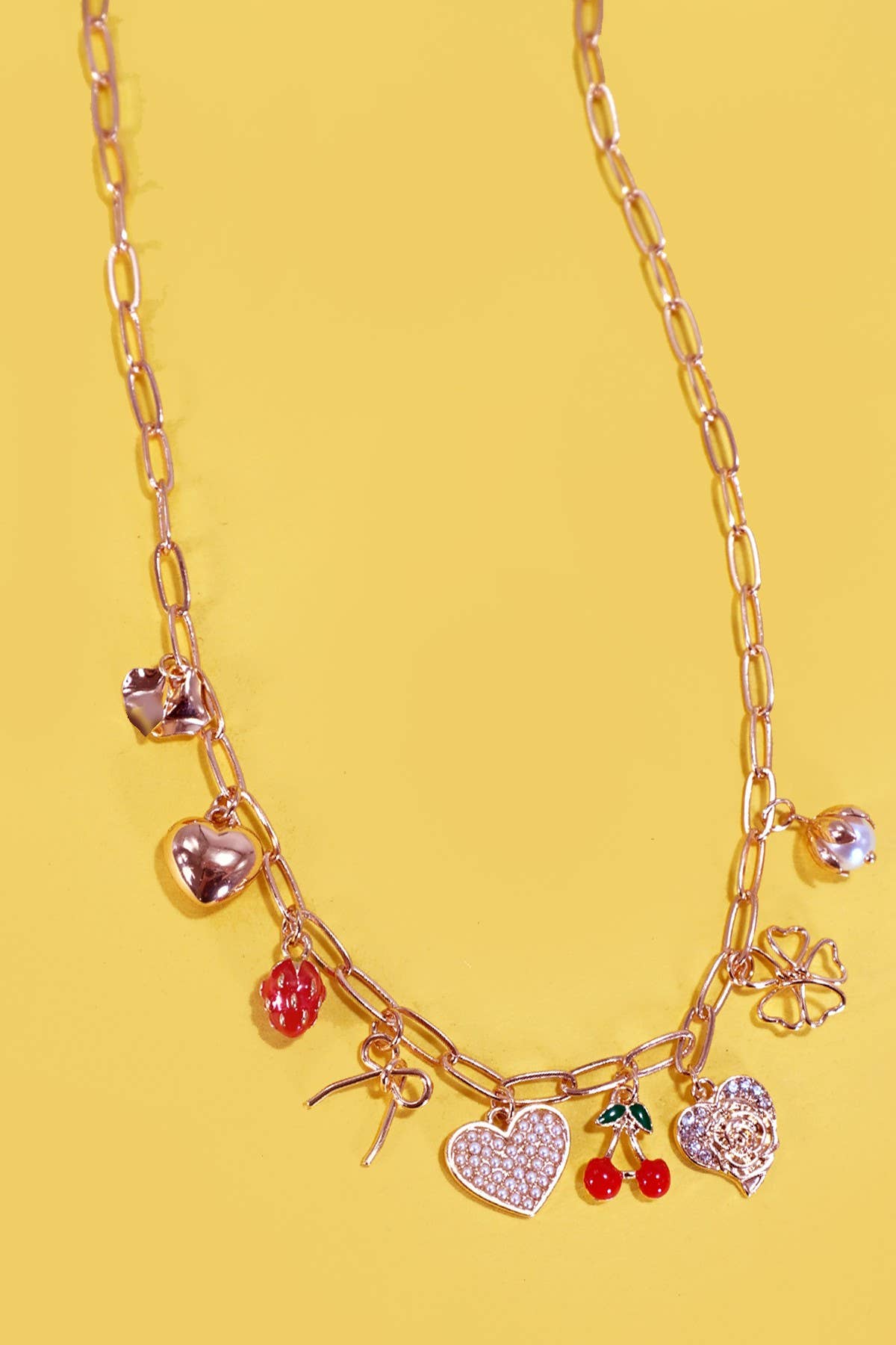 Bow Heart Cherry Charm Necklace