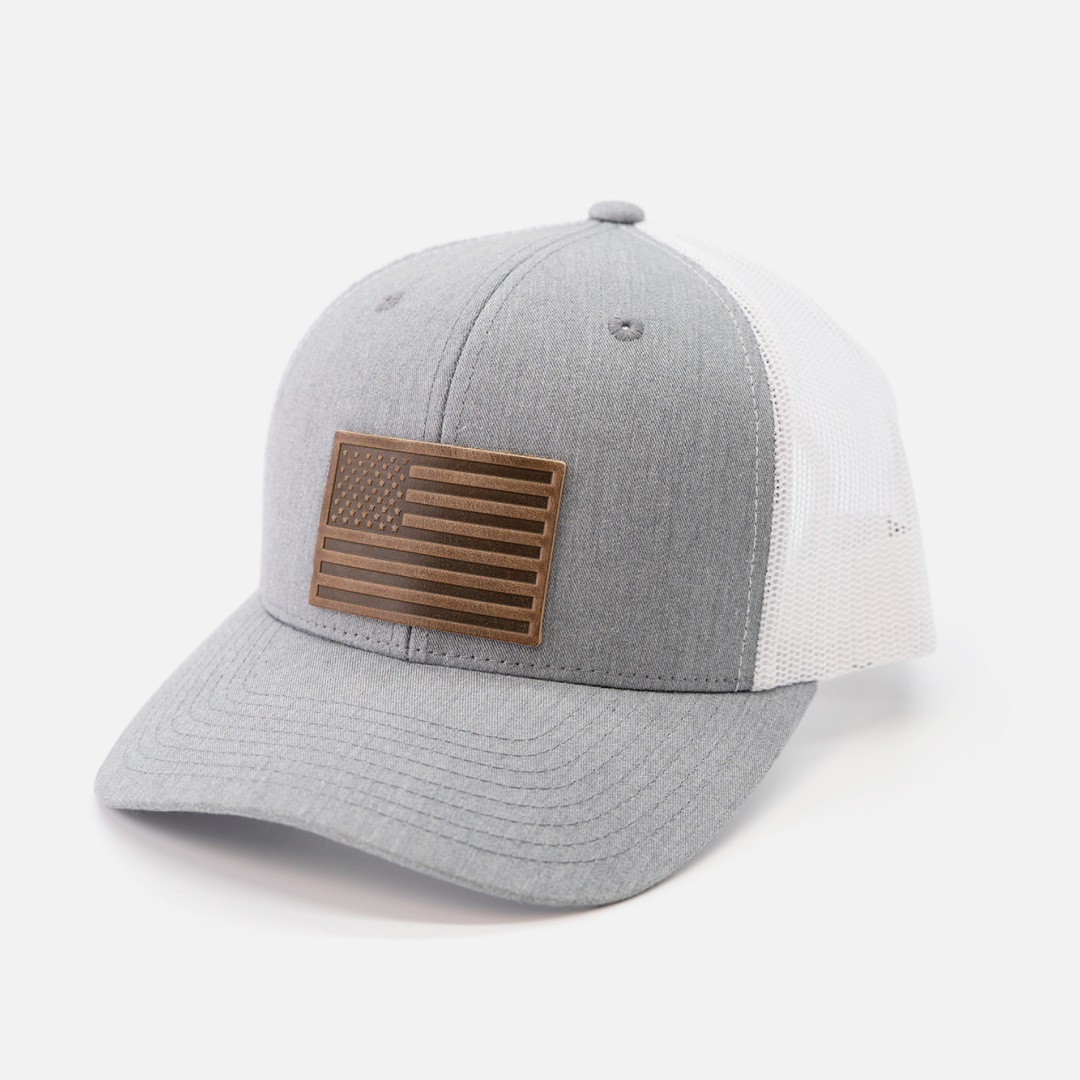 American Flag Leather Patch Hat - Navy / White