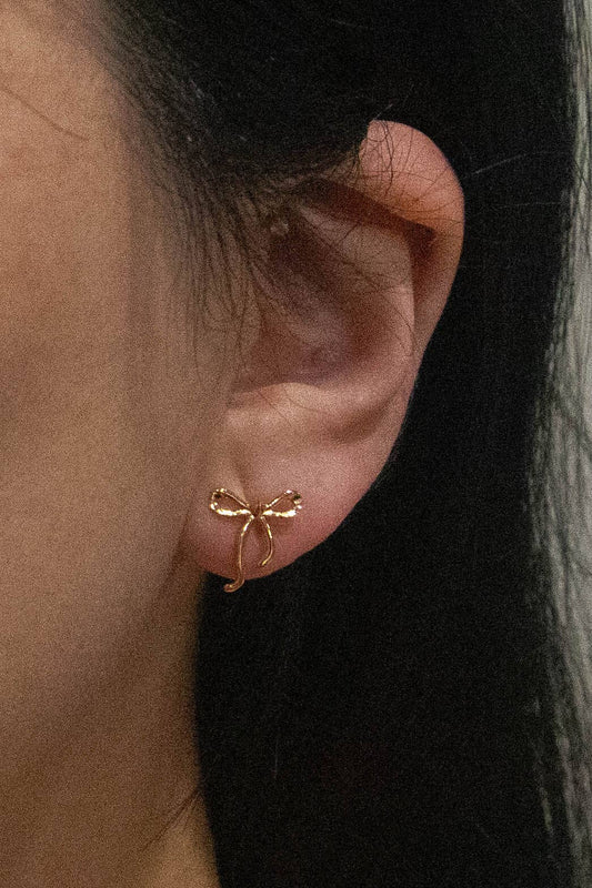 Gold Curled Bow Charm Earrings