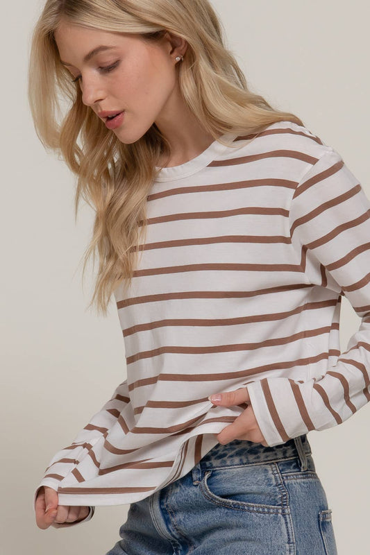 Wine + Ivory Striped Long Sleeve Tee