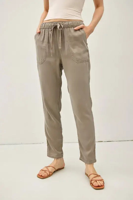 Khaki Tencel Ankle Pants