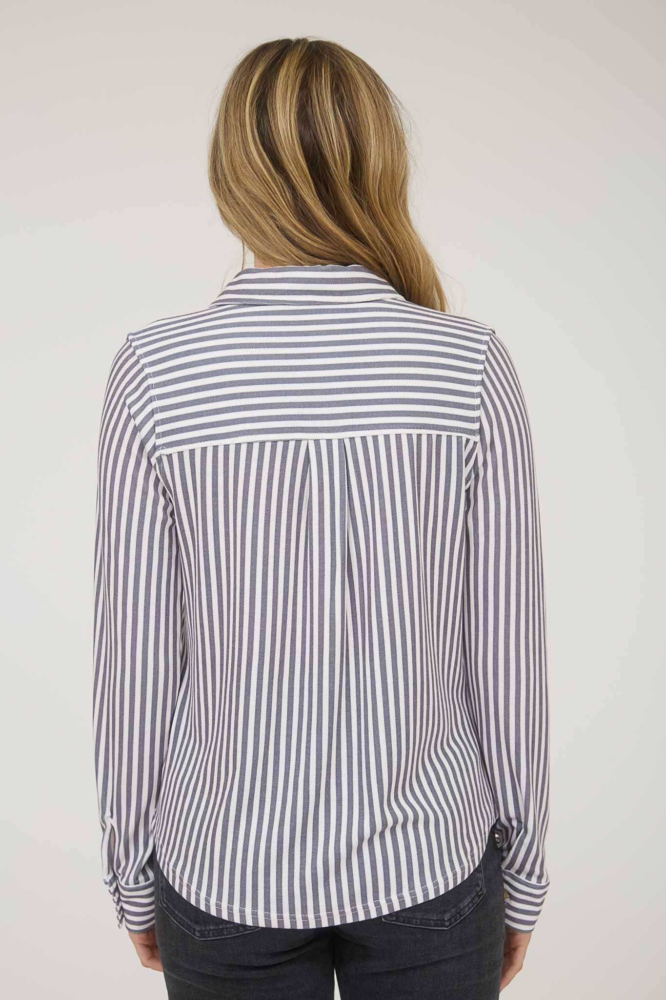 Charcoal Striped Collared Long Sleeve Button Down