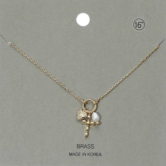 Cross Heart Pearl Pendant Necklace