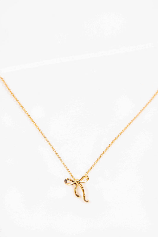 Gold Curled Bow Charm Necklace