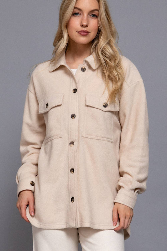 Cream Button Down Fleece Jacket