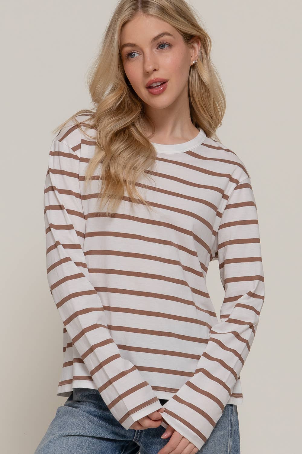 Khaki + Ivory Striped Long Sleeve Tee