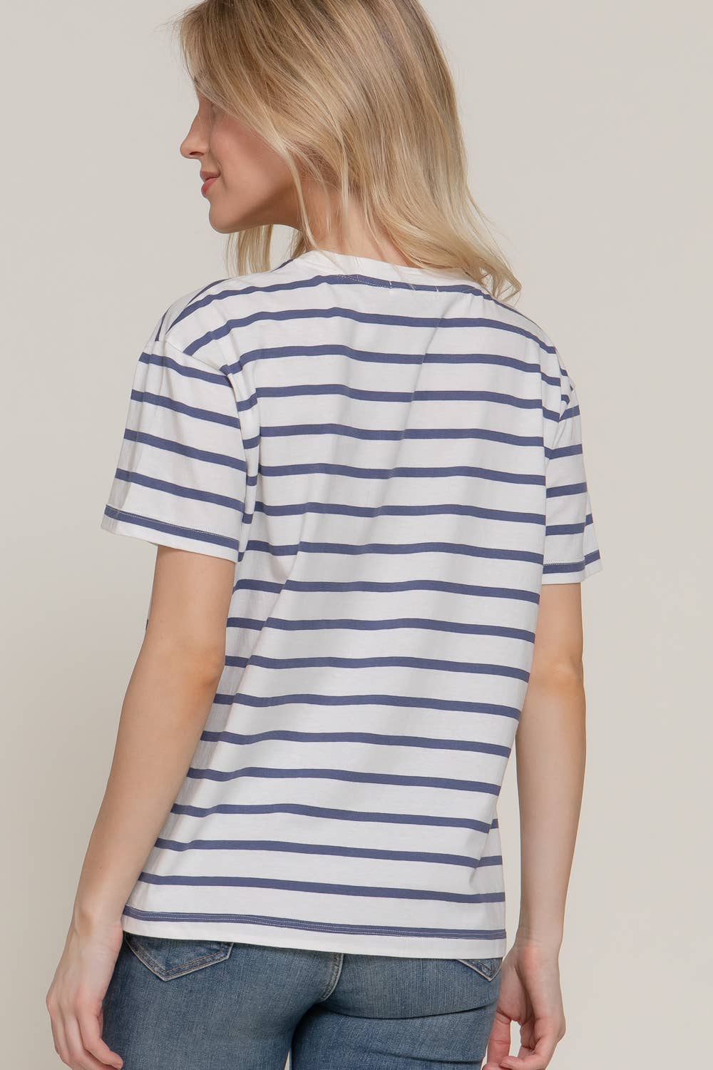 Blue Short Sleeve Striped Oversized Top