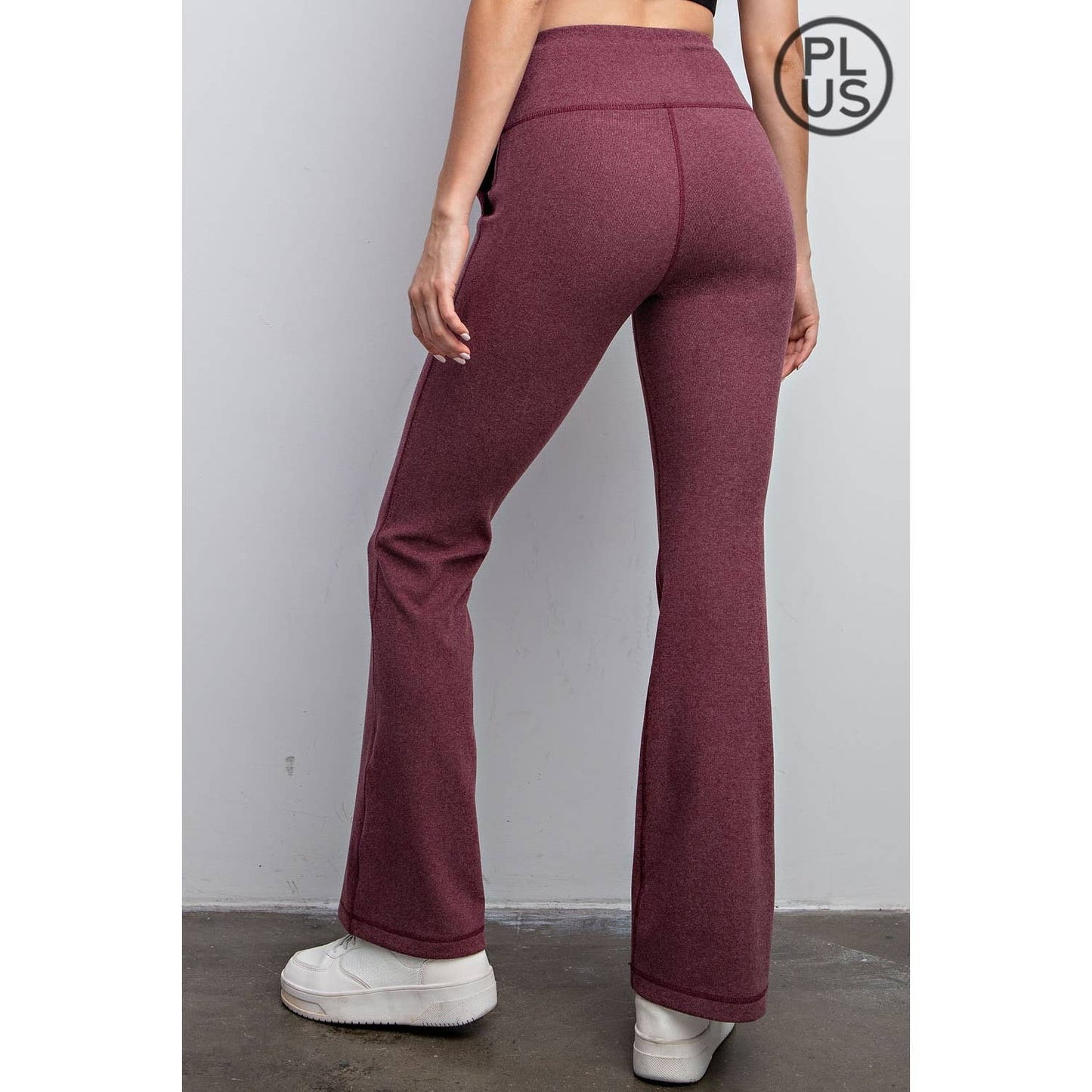 Cassis - Rib Brushed Bell Bottom Pants with Pockets