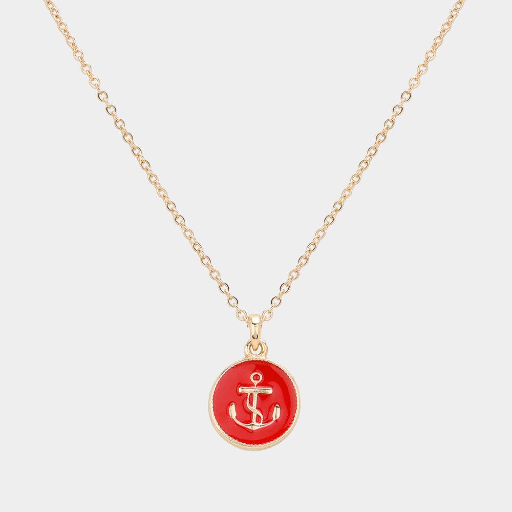 Red Anchor Enamel Pendant Necklace