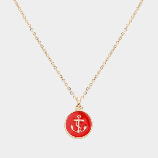 Red Anchor Enamel Pendant Necklace