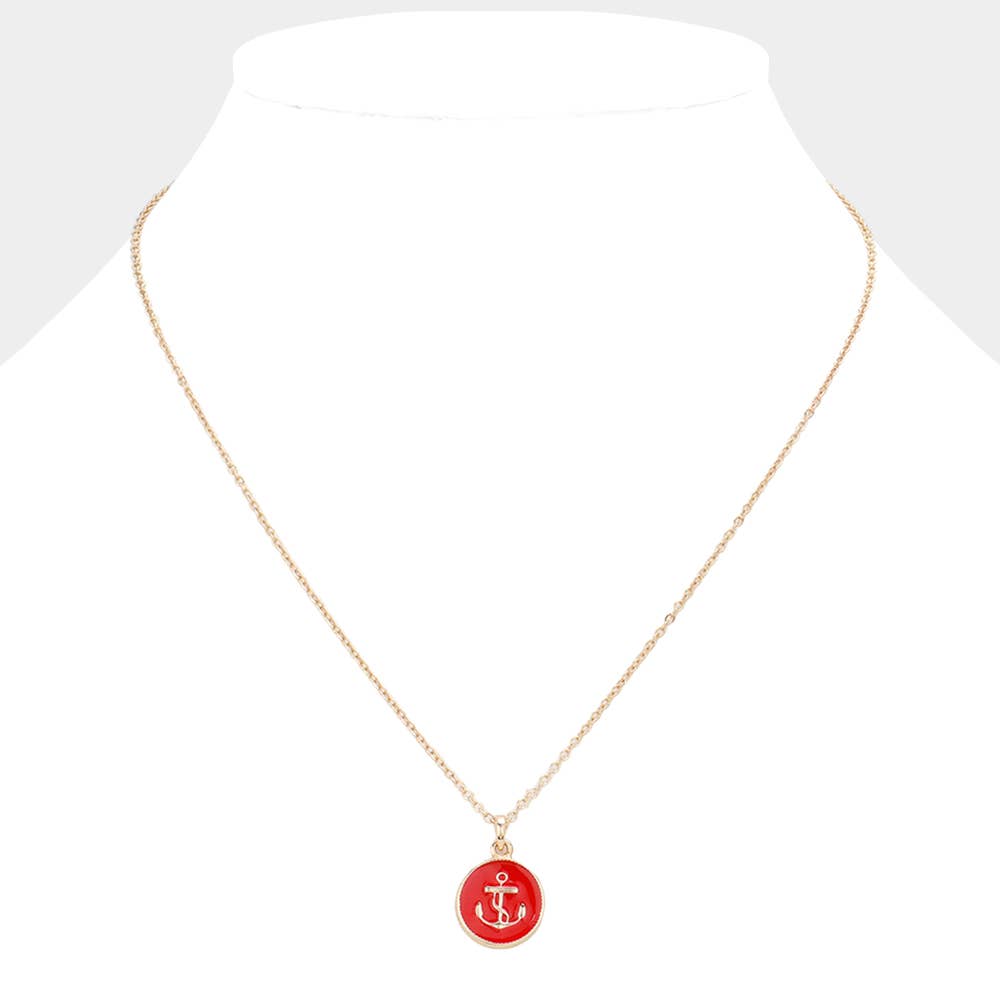 Red Anchor Enamel Pendant Necklace