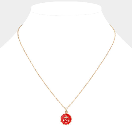 Red Anchor Enamel Pendant Necklace