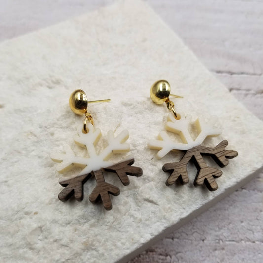 Wood & Resin Snowflake Earrings