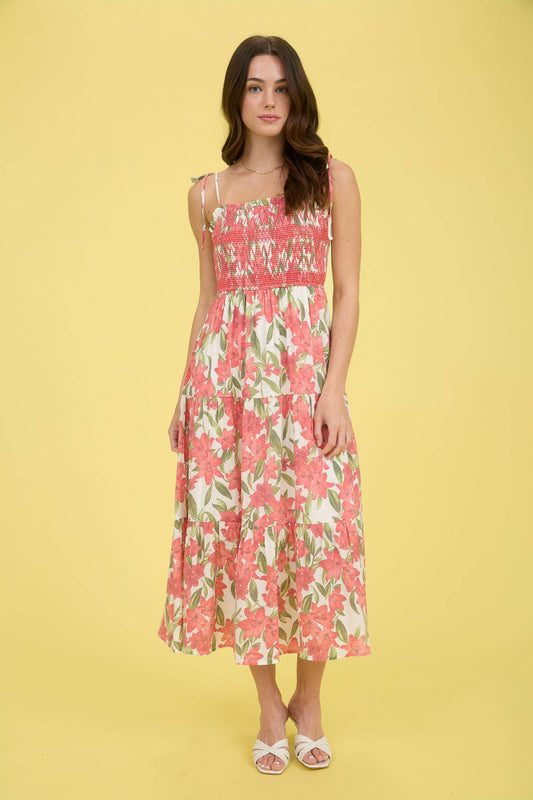 Floral Smocked Strappy Dress