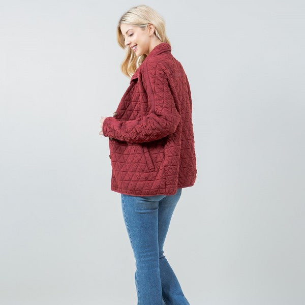 Burgundy Quilted Shacket with Side Pockets