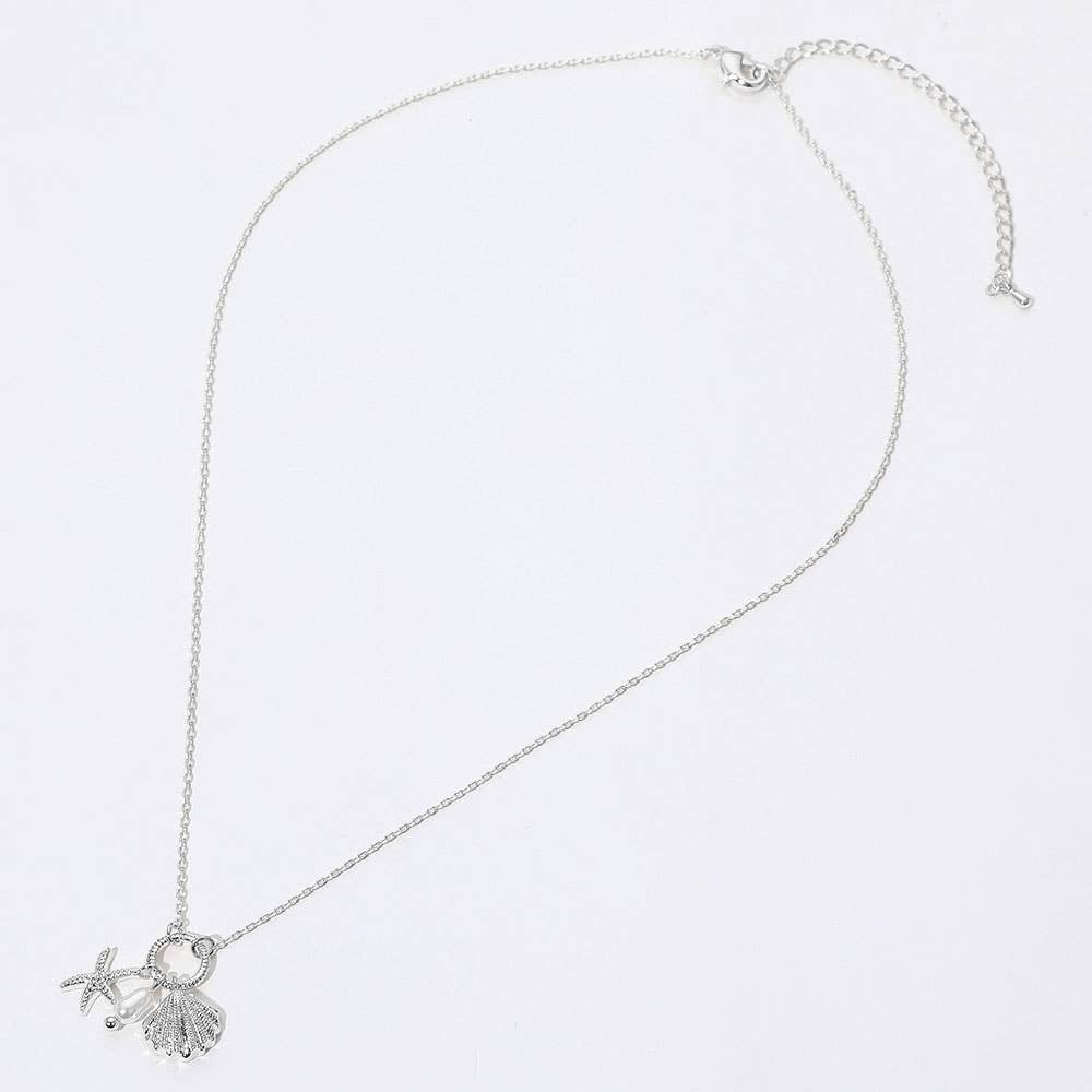 Seashell Starfish Pearl Pendant Necklace