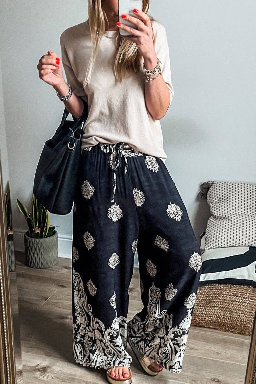 Charcoal Boho Drawstring Waist Pants