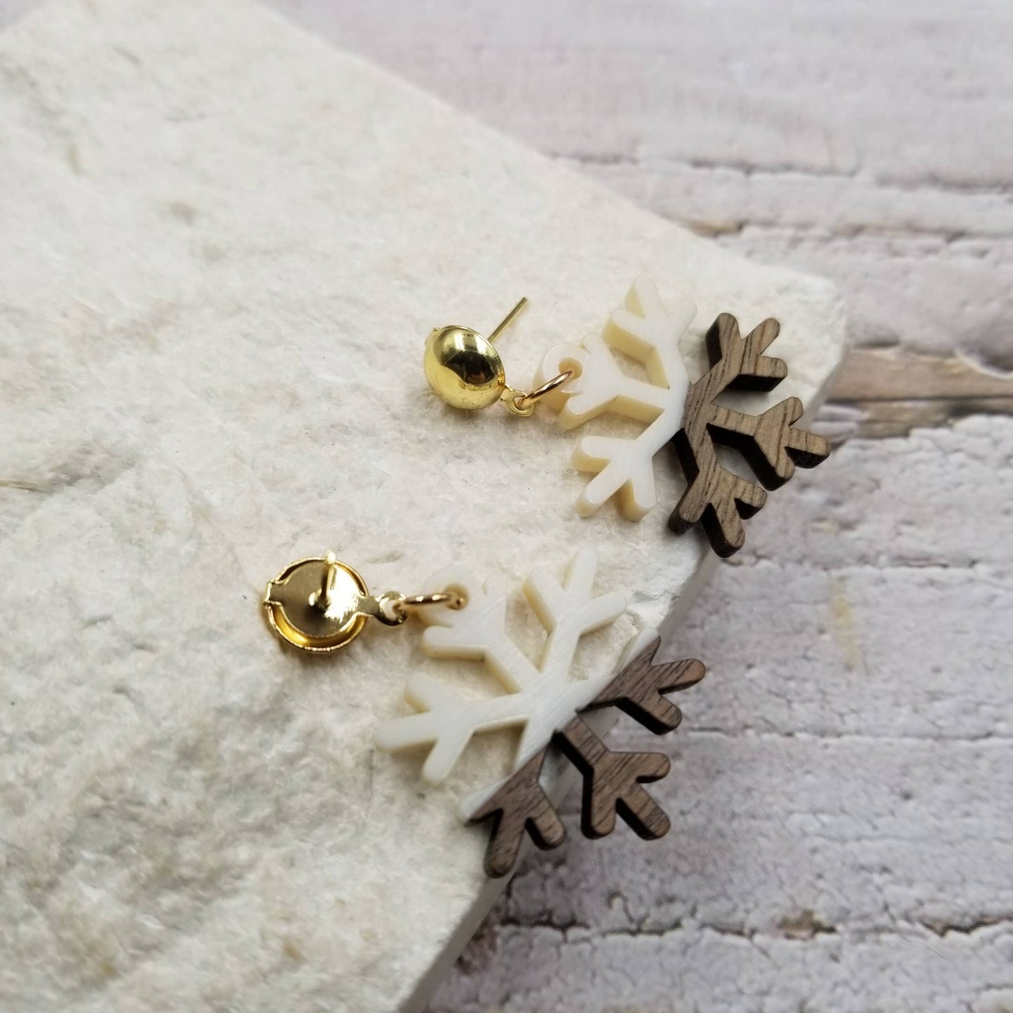 Wood & Resin Snowflake Earrings