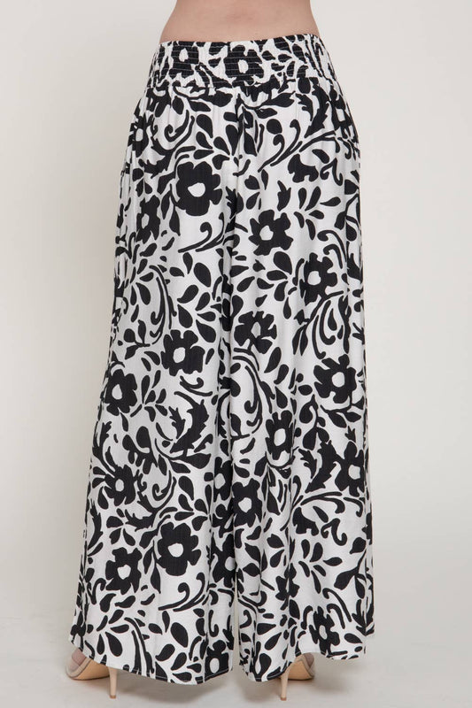 Black & White Smocked Woven Print Pants