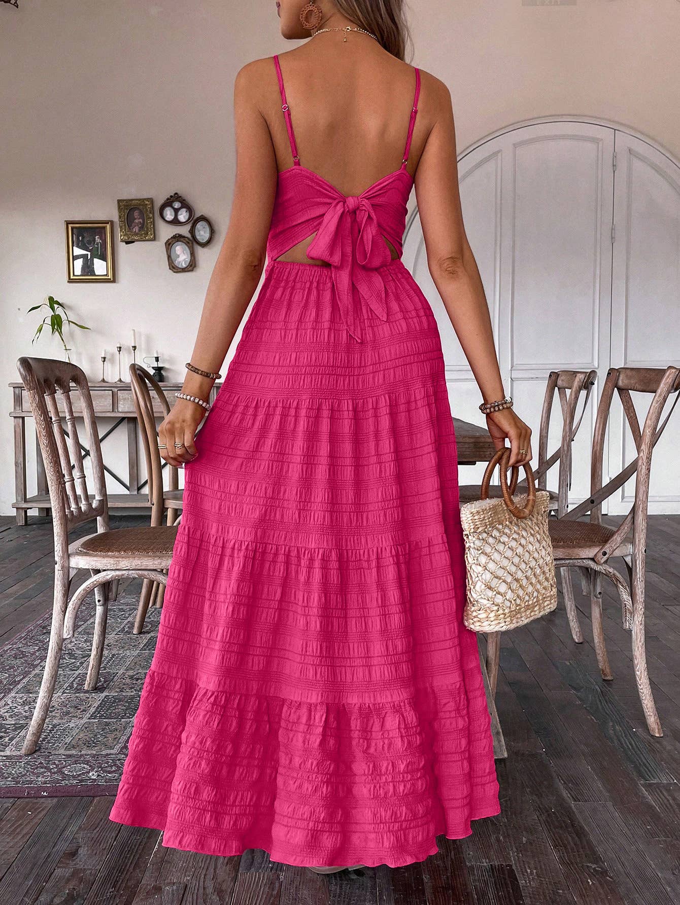 Rose Halter bow lace-up dress