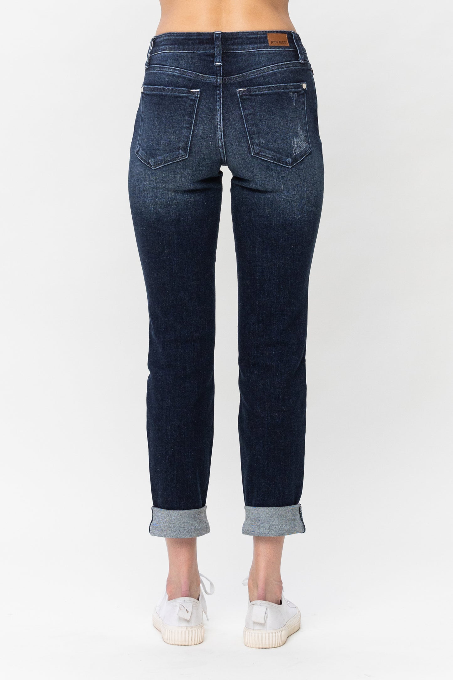 Judy Blue - Mid Rise Distressed Cuffed Boyfriend Jeans