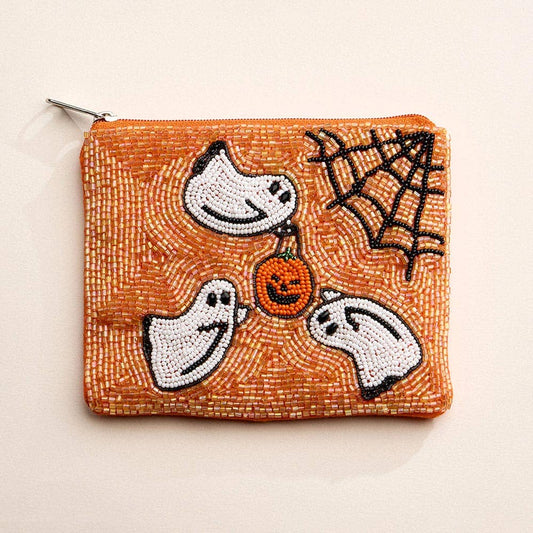 Halloween Ghost Pumpkin Seed Bead Coin Pouch
