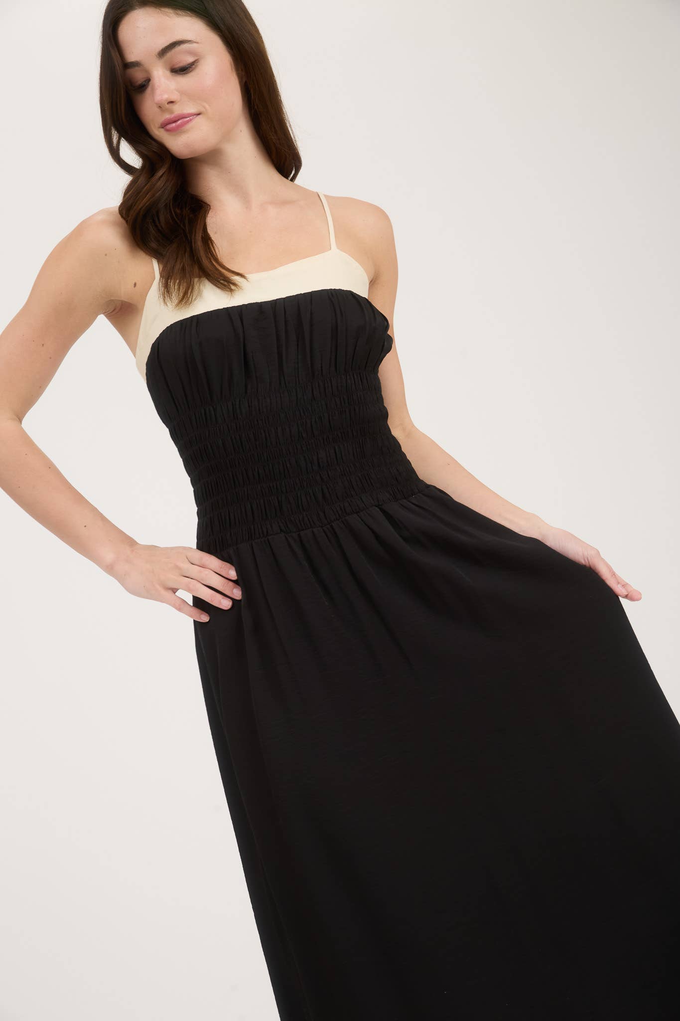 Black Smocked Spaghetti Strap Dress