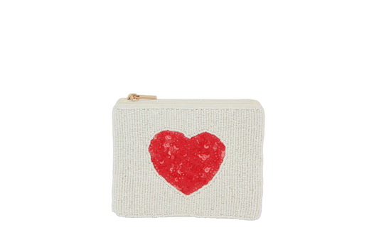 Red Heart Beaded Coin Purse