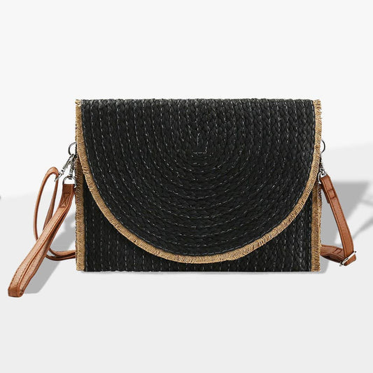 Black Two Tone Straw Clutch / Crossbody Bag