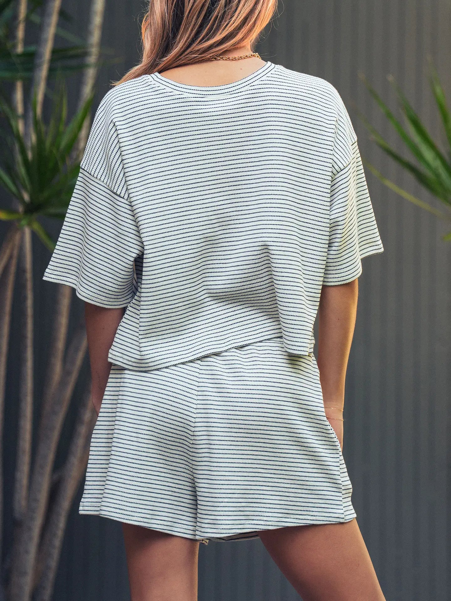 Striped Knit Boxy Tee Set
