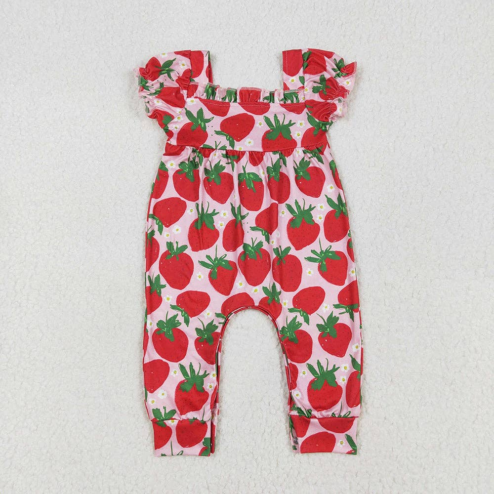 Red Strawberry Short Sleeve Romper