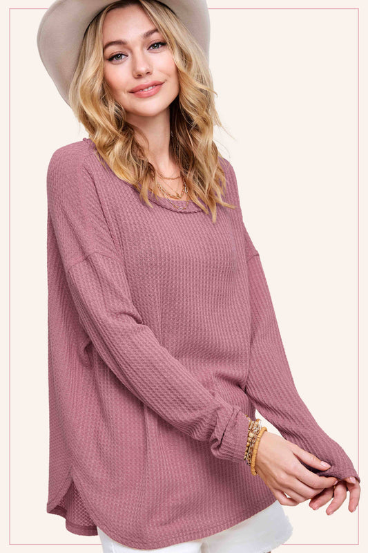Berry Brushed Waffle Long Sleeve Top