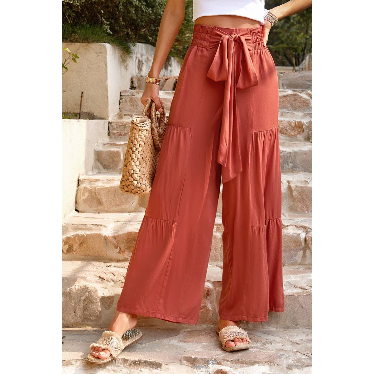 High Waist Knot Elastic Solid Pant
