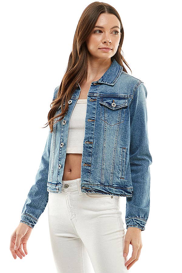 Ladies Casual Denim Jacket - Medium Wash