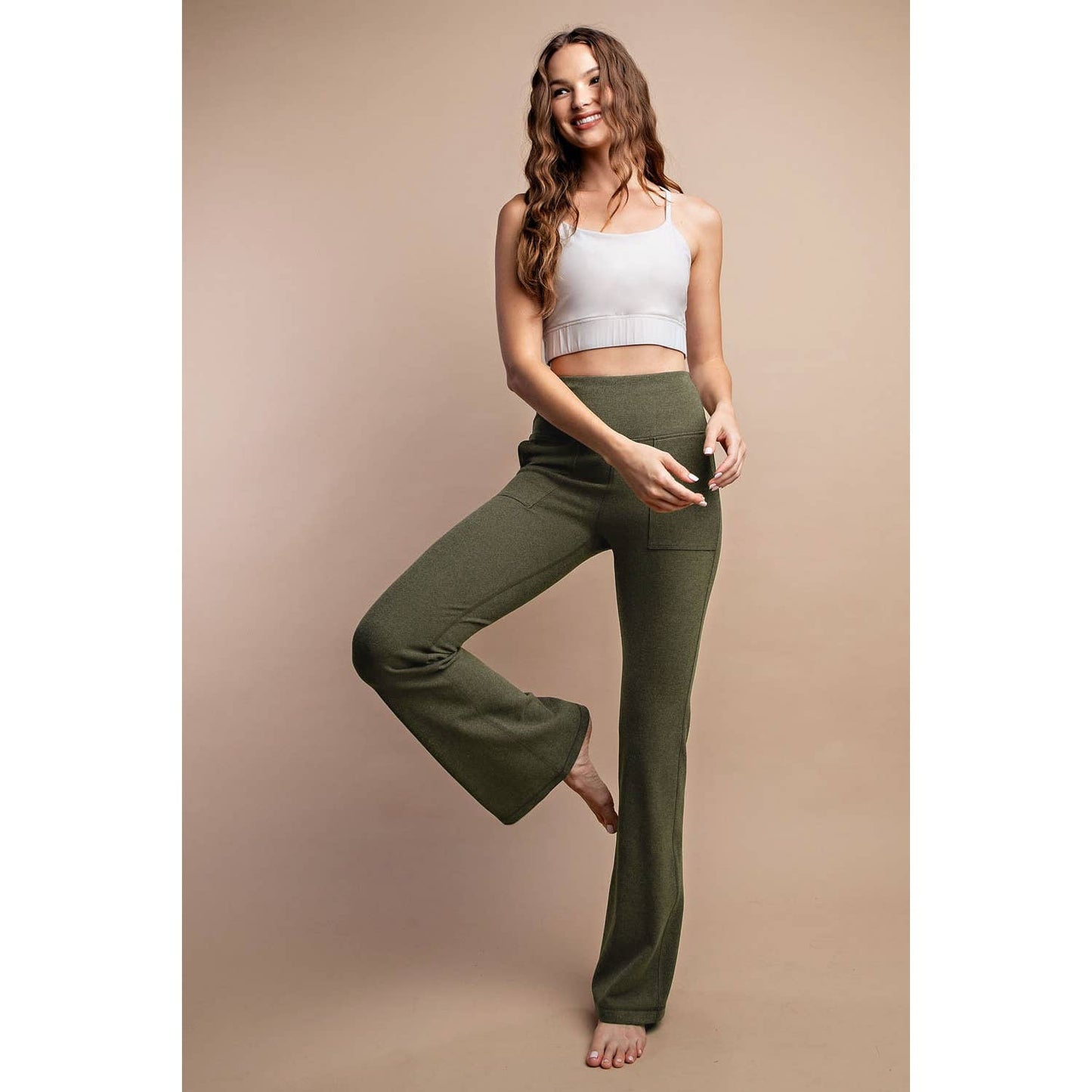 BRUSHED BELL BOTTOM PANTS WITH SIDE POCKETS